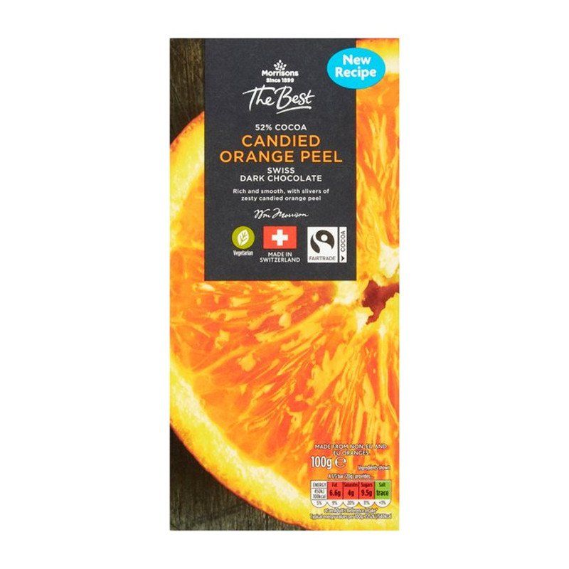 Morrisons 52 Cocoa Candied Orange Peel Swiss Dark Chocolate 100g