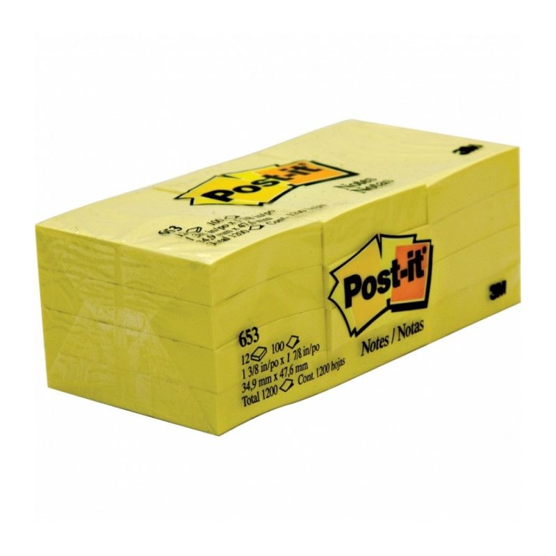 3m Post it Notes Small 653 Yellow 1 5 X 2 12 Pads pack 100 